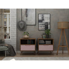 Manhattan Comfort Rockefeller 20.08" Mid-Century Modern 1-Drawer Nightstand 2-Piece Set - Nature/Rose Pink-Choose Your Handle Design When the Product is at Your Home! Option for Cut-Out Edge Handle, or Flush Design Look