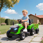 Qaba 12V Kids Ride On Tractor with Trailor and Remote Control - Green-Dual modes offer kids control or parents remote 