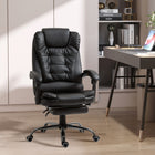 HOMCOM PU Leather Executive Reclining Office Chair with Arms - Black-Desk chair features high density sponge padding and curved padded armrests for comfort