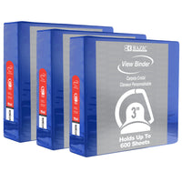 BAZIC Products - Classeur à anneaux inclinés en D de 3 po avec 2 pochettes - Bleu - Paquet de 3-Couverture en vinyle dur