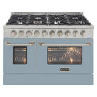 Kucht 48" KDF Series Pro Style Propane Ready Dual Fuel Range - Stainless Steel/Light Blue-Cook and bake like a pro with 2 separate ovens with large oven windows, the main is a heavy-duty blue porcelain oven with 4.2 cu. ft. of capacity while the additional side oven has 2.5 cu. Ft