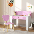 Qaba Kids Study Table and Chair Set with Storage Drawer - Bear Design - Pink-Large drawer increases storage capacity for organisation 