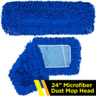 Gritt Commercial Microfiber Looped Dust Mop Pad Head - 24" x 5" - Blue - 3 Pack-Looped fringe prevents dust from flying