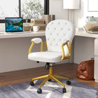 Vinsetto Vanity Office Chair with Button Tufted Backrest and Arms - White-Adjust the seat height to suits your needs during prolonged hours of working
