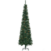 HOMCOM 7.5' Artificial Slim Christmas Tree with Pine Cones - Green-This Christmas tree features lush foliage with pine needles and ordinary branches for layering 