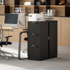 HOMCOM 3-Drawer Fluted Vertical Letter/A4 Filing Cabinet with Lock - Black-Fluted drawer fronts with gold finger pulls for a modern look
