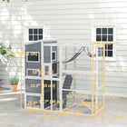 PawHut 76" Outdoor Catio Cat Enclosure - Grey-4-tier house, large run box, ramps, platforms, and a cozy hammock 
