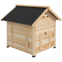 PawHut - Maison en bois pour canards avec toit ouvrant et double porte - bois naturel-Dessus ouvrant et fond amovible pour un nettoyage facile 