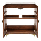 Modway Vernon 30" Fluted Wood Vanity Cabinet With Sink - Walnut/White-Fixtures Not Included