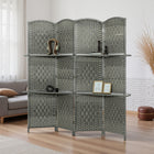HOMCOM 4 Panel Freestanding Room Divider with Shelves for Bedroom - Grey-Features two long shelves, offering ample vertical storage space 
