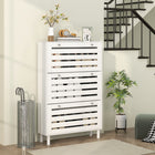 HOMCOM Shoe Storage Cabinet with Adjustable Shelves - White-Can store up to 24 pairs of shoes in 3 flip down drawers