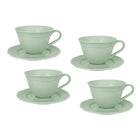 Casa Domani Florence Teacup & Saucer - 220ml - Sage - 4 Pack-Made of Porcelain featuring a delicate embossed pattern on scalloped profile.