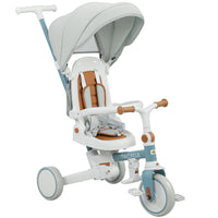 Qaba - Tricycle 7 en 1 pour tout-petits avec poignée parentale réglable et amovible - bleu-Le design 7-en-1 s’adapte à la croissance de votre enfant, économisant argent et espace 