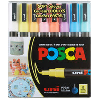Uni Posca PC-3M Water-Based Paint Markers - Reversible Fine Tip - 0.9-1.3mm - Soft Colours - 8 Pack-Water-based paint markers suitable for most art and craft projects on over 50 surfaces, including wood, glass, metal, plastic, ceramic, leather and more