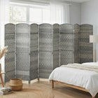 HOMCOM 8 Panel Hand-Woven Freestanding Room Divider for Bedroom - Mixed Grey-Features woven pattern with arched top for elegance 
