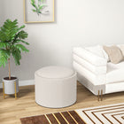 HOMCOM Round Tray Top Coffee Table with Storage and Upholstery - Cream White-Thick sponge padding with breathable linen surface for comfort