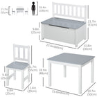 Qaba - Ensemble 4 pièces table en bois pour enfants, chaise, banc avec fonction de rangement, facile à nettoyer, cadeau pour 3 ans - gris et blanc-Offre un rangement pratique pour organiser les livres, les jouets et les collations  
