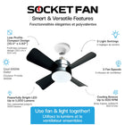 Bell+Howell 15.7 in. Socket Fan Light with Remote - Black-Choose from multiple fan speeds- high, medium or low
