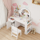 Qaba Kids Vanity Set with Lighted Mirror - White-Built with robust MDF board, supporting up to 50kg safely

