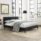 Modway Linnea Faux Leather Full Bed - Black-Slatted Poplar Wood Support System