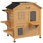 PawHut Outdoor Wooden 2-Storey Catio Cat House - Yellow-100% solid wood with pet-friendly painting for you and your pets'health 