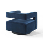 Modway - Booth Performance Velvet Fauteuil pivotant en velours de performance - Bleu Minuit-Base en fer noir mat texturé