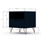 Manhattan Comfort Rockefeller 20.08" Mid-Century Modern 1-Drawer Nightstand - Tatiana Midnight Blue-Includes 1 Open Shelf, and 1 Drawer
