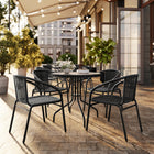Table ronde en verre et en métal 28 po avec bordure en rotin noir et 4 chaises empilables en rotin noir (TLH-087RD-037BK4-GG)-L'ensemble comprend une table et 4 chaises