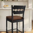 Modway Jax Oak Wood Bar Stool With Wavy Razor Back and Cushion - Black Cocoa-Non-Marking Foot Pads