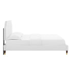 Modway Sienna Performance Velvet Queen Platform Bed with Wood Legs and Gold Metal Sleeves - White-Wood Legs With Gold Metal Sleeves