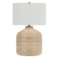 Hudson&Canal - Lampe de table surdimensionnée en rotin Jolina , 68 cm de haut, avec abat-jour en tissu - Rotin naturel/blanc-Design côtier pour votre salon, votre espace de travail ou votre table de chevet