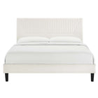 Modway Yasmine Channel Tufted Performance Velvet Queen Platform Bed with Tapered Black Wood Legs - White-Tapered Black Wood Legs