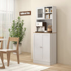 HOMCOM 66.5" H Freestanding Kitchen Pantry Cabinet with Hutch - White-Framed glass doors keep items insight and enriches elegant look 