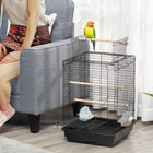 PawHut 23" H Bird Cage with Open Play Top and Feeding Bowl Perch - Black-Features a convertible play top for out of cage play time 