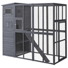 PawHut - Catio extérieur en bois avec rampe principale à 4 niveaux 77 po L x 37 po l x 69 po H-Maison pour chat en bois entièrement fermée, un excellent ajout à votre terrasse et jardin 