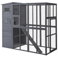PawHut - Catio extérieur en bois avec rampe principale à 4 niveaux 77 po L x 37 po l x 69 po H-Maison pour chat en bois entièrement fermée, un excellent ajout à votre terrasse et jardin 