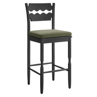 Modway - Jax Bois de chêne Tabouret de bar avec dossier ondulé en rasoir et coussin in Sauge Noire-Tabouret de bar en chêne massif