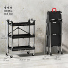 HOMCOM 3-Tier Collapsible Tool Cart with Wheels-Constructed from thick plastic and alloy steel