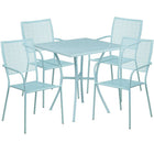 Table de jardin carrée de 28 po en acier bleu ciel et 4 chaises au dossier carré, intérieur/extérieur [CO-28SQ-02CHR4-SKY-GG]-L’ensemble comprend une table et quatre chaises