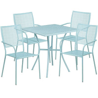Table de jardin carrée de 28 po en acier bleu ciel et 4 chaises au dossier carré, intérieur/extérieur [CO-28SQ-02CHR4-SKY-GG]-L’ensemble comprend une table et quatre chaises