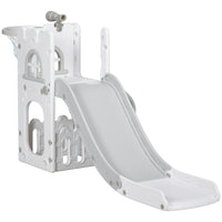 Qaba - Toboggan d'intérieur 4 en 1 pour tout-petits, panier de basket, grimpeur, télescope et panier de rangement - Gris-La conception 4-en-1 offre un toboggan, un cerceau, un télescope et un grimpeur  