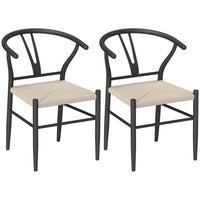 HOMCOM Weave Dining Chairs with Hemp Seat for Kitchen - Black - Set of 2-Set of two dining chairs facilitates easy coordination and setup