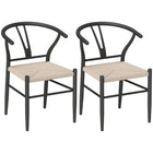 HOMCOM - Chaises de salle à manger tressées avec assise en chanvre pour cuisine - noir - lot de 2-Ensemble de deux chaises de salle à manger facilitant la coordination et l'installation 