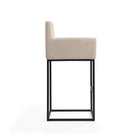 Manhattan Comfort Ambassador 20.5" Mid-Century Modern Faux Leather Upholstered Counter Stool - Cream and Black-Seat Height: 26"