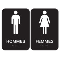 Cosco ADA Restroom Accessible Indoor Wall Sign - 6" x 9" - Black & White - French Text-This ADA restroom wall sign features French text to clearly guide French-speaking individuals to accessible facilities