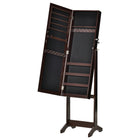 HOMCOM Mirror Jewelry Cabinet - 18.4" L x 14.4" W x 59.6" H - Brown-MDF frame for everyday strength and durability 