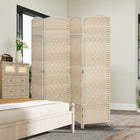 HOMCOM 4 Panel Hand-Woven Freestanding Room Divider for Home Office Bedroom - Light Oak-Solid pine wood frame provides strong support 
