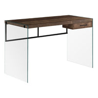 Monarch Specialties 7444 48" Computer Desk - Brown Reclaimed Wood/ Glass Panels-Modern, tempered glass frame of the office desk and computer desk gives a contemporary look while remaining sturdy