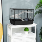 PawHut 23" H 3-Tier Small Pet Cage with Food Dish, Water Bottle and Ramps - Black-Accessories include no drip water bottle, balcony with ramp and tip-proof food dish 