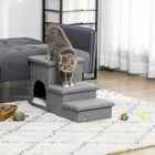 PawHut Dog Stairs with Storage Boxes and Condo for High Beds - Grey-Combining pet stair, cat house and 2 storage baskets in an unit 